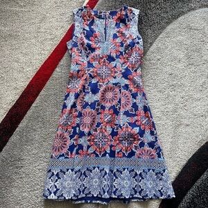 Adorne Blue Floral Paisley V Neck Sheath Dress